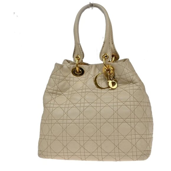 CHRISTIAN DIOR Lady Cannage Tote Hand Bag Canvas Leather Beige Italy 70EF215 - Picture 1 of 16